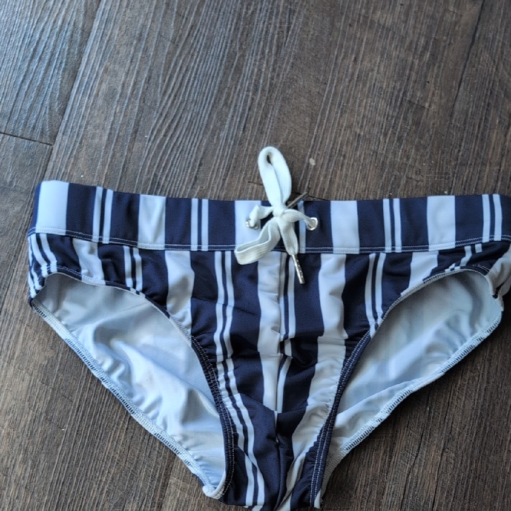 Striped Navy and White Bikini Bottom